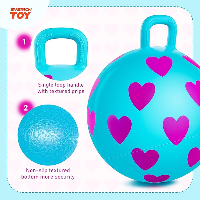 EVERICH TOY Hopper Ball for Kids 3-6, 15In Hippity Hop Ball Toy, Sit On Bouncy Balls with Handle, Indoor Outdoor Inflatable Hopping Toy for Girls Boys Gift with Pump