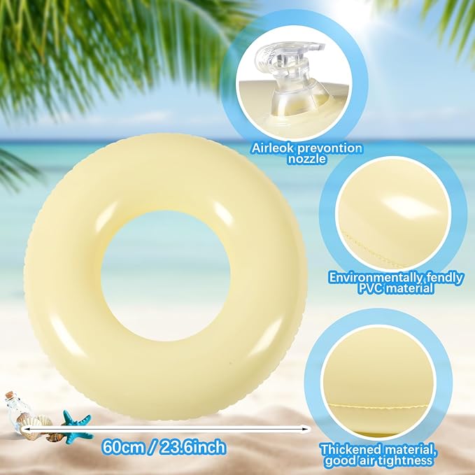 6 Pcs Inflatable Pool Floats 24 Inches Swim Tube Bulk Swimming Ring Pool Floaties for Beach Party Decorations Women and Men River Lake Summer Vacation Holiday (Yellow)