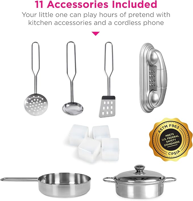 Best Choice Products Pretend Play Kitchen Wooden Toy Set for Kids w/Realistic Design, Telephone, Utensils, Oven, Microwave, Sink - Pink