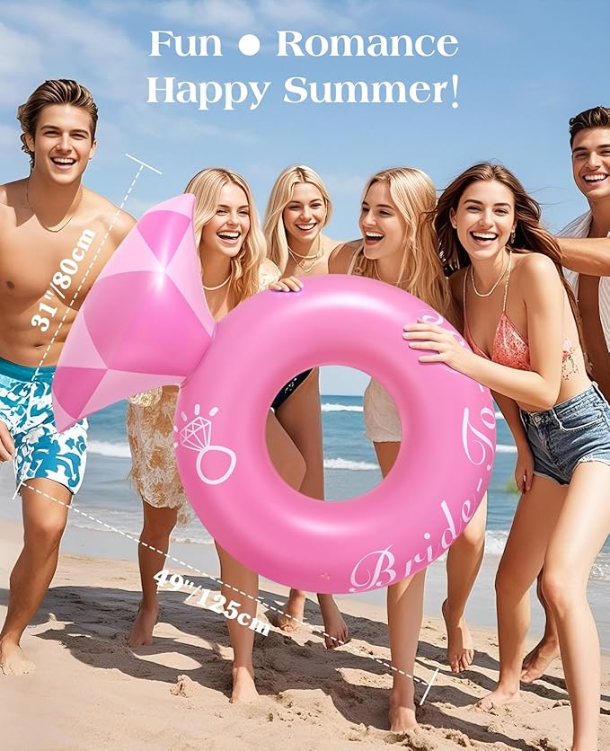 HeySplash Pool Floats, Inflatable Diamond Ring Pool Float, Large Engagement Ring Floatie for Bachelorette Party, Swim Tube River Lake Wedding Bride Stagette Decor Fun Toy Raft for Adults, Pink