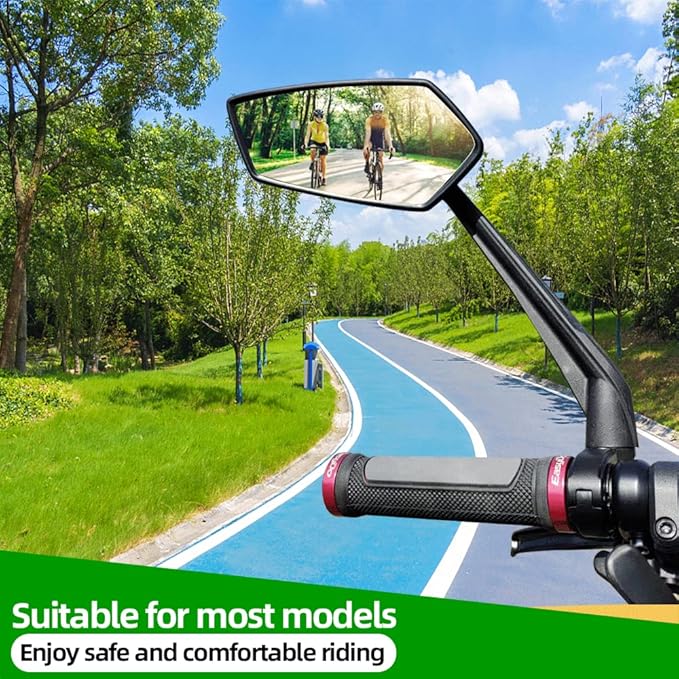 RBRL Bike Mirror Rotatable HD Crystal Clear Glass Bike Mirrors Handlebar Rearview Mirror, Wider View Bicycle Mirrors for electric bike, Scratch Resistant Bike Rear View Mirror(Handlebar-Pair)