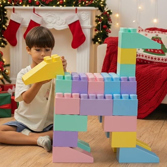 PLATPORTS 48-Piece Jumbo Big Blocks for Kids Ages 2–8 – Giant XL Large Plastic Building Blocks, Indoor/Outdoor Construction Play Set