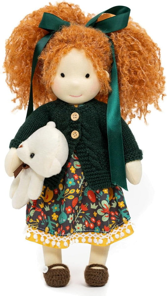 BlissfulPixie Handmade Waldorf Hanne 12" Soft Girl Rag Doll with Cute Stuffed Plush, Ideal First Doll for Babies & Toddlers