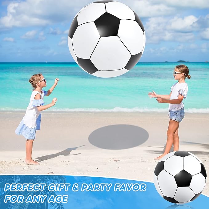 Lewtemi 2 Pcs Inflatable Beach Soccer Ball for Kids 27" Giant Inflatable Football Large Sport Balls for Kids Outdoor Activity Game Pool Toys Decoration Party Favor