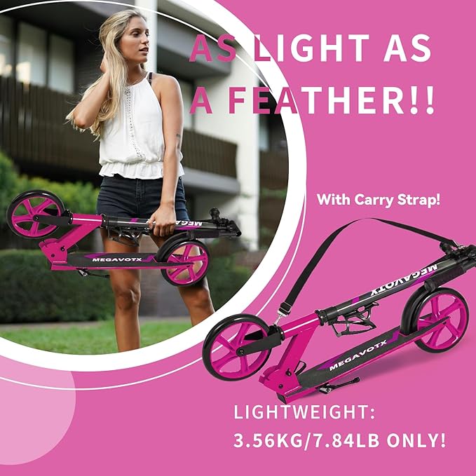 Foldable Kids Scooter with 8 inch Sturdy Wheels - Scooters for Kids, Teens, Adults Ages 8+, Adjustable Handlebar, Gift for Boys&Girls, 220lbs Max Load, Bearing ABEC7,Cup Holder