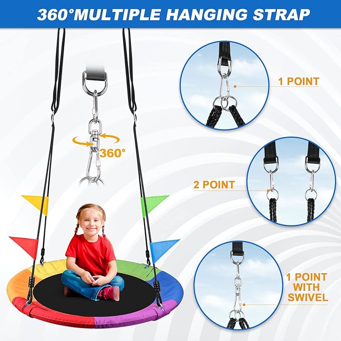 Odoland Kid Tree Swing - 40in Saucer Swings for Outdoor - Chidren Round 900D Waterproof Oxford Platform Swing - 660Lb Weight Capacity for Yard Color