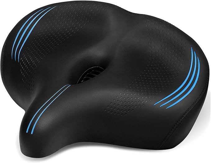Oversized Bike Seat for Men & Women Comfort, Extra Wide Soft Padded Bicycle Seat Cushion, Large Comfortable Replacement Saddle for Peloton, Stationary Exercise Bike, Cruiser, Ebike, City Bike