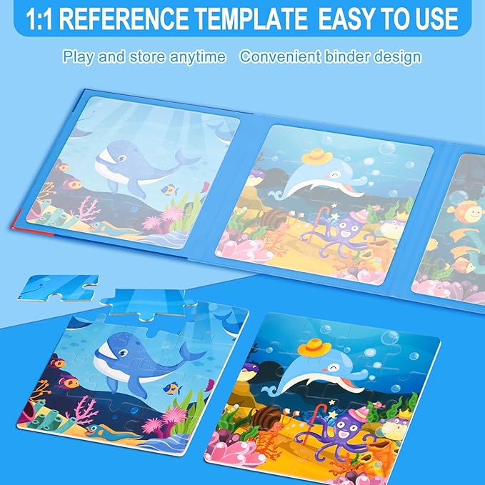 ASTARON Magnetic Puzzles for Toddlers, 12-16-25 Pieces Ocean Learning Magnet Puzzles for Road Trip, Educational Travel Toys Car Plane Activities for Kids, Kids Birthday Gifts