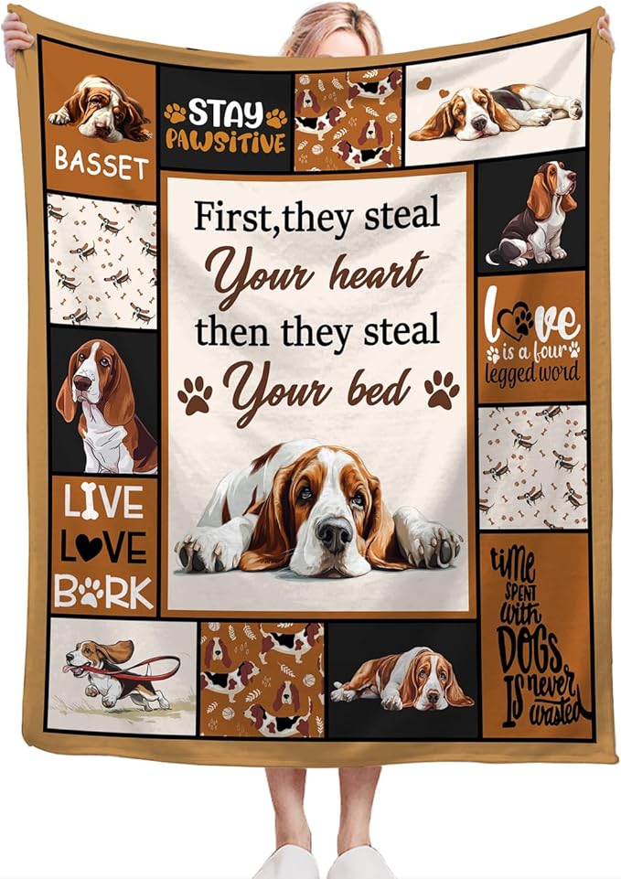 Basset Hound Blanket Ultra Soft Cozy Cute Dog Throw Blanket Fleece Fuzzy Plush Bedding Blanket Basset Hound Lovers Gifts for Women Girls Adults Couch Sofa 80"x60"