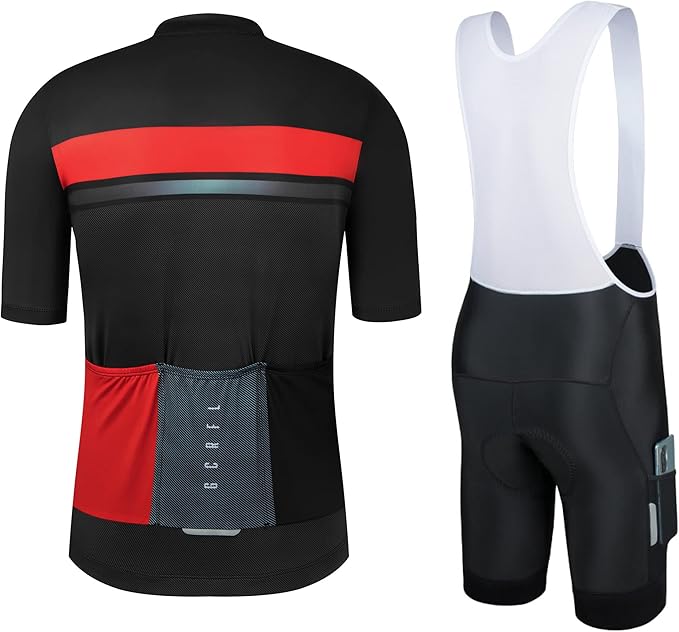 Men's Cycling Jersey Set Cycling Kit Bicycle Jersey Rear Zipper Pocket Bike Bib Shorts with Pockets Race Fit High Density Pad