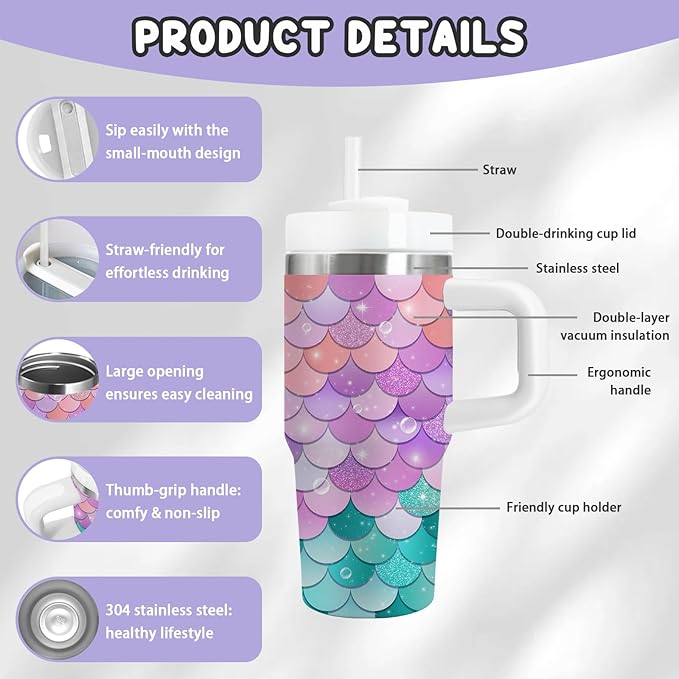 Gifts for Girls - 14oz Kids Themed Tumbler with Handle and Straw, Stainless Steel Insulated Water Cup, for Sport, School, Travel - Colorful Children Birthday Gift Cup(1pc)