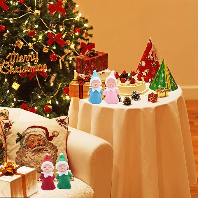 WULEEUPER Sleeping Elf Doll with Pacifier | Christmas Miniature Elf Doll Toys | New Year Holiday Decoration Party Gift (Orange)