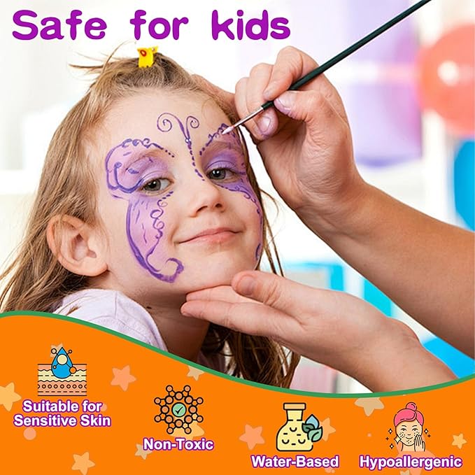 GOTIDEAL Face Painting Kit for Kids-20 Colors Water Activated Skin Face Paint Palette with Brushes,Stencils,Stickers,Glitter|Professional Facepaint Makeup kit for Halloween,Cosplay,Parties