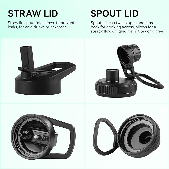 DOMICARE Insulated Water Bottle, 22 oz Vacuum Insulated Stainless Steel Reusable Sports Bottle with Straw Lid & Spout Lid for Travel, Camping, Bike, Leakproof, Black/White, 4 Pack