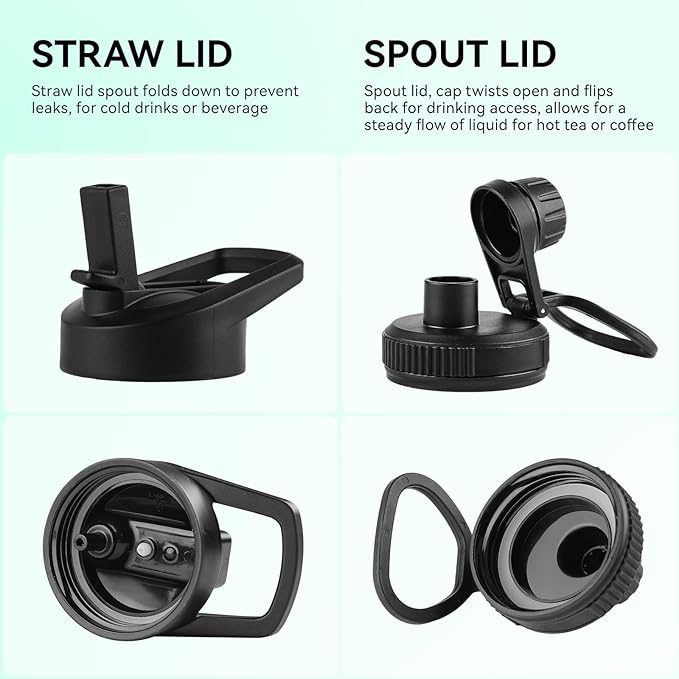 DOMICARE 40 oz Insulated Water Bottle, Vacuum Insulated Stainless Steel Sports Water Bottle with Straw Lid & Spout Lid, Leakproof, Reusable - Travel, Camping, Bike, Navy Blue