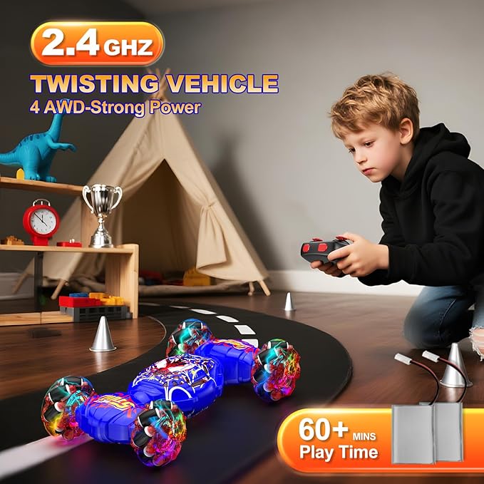 Remote Control Car, Gesture Sensing RC Stunt Car, 4WD Transform Off-Road Vehicle for 360° Rotation & Drift, 2.4GHz Hand Controlled Twister Cars, RC Cars Toys for Kids Boys Girls Birthday Gift Age 6-12