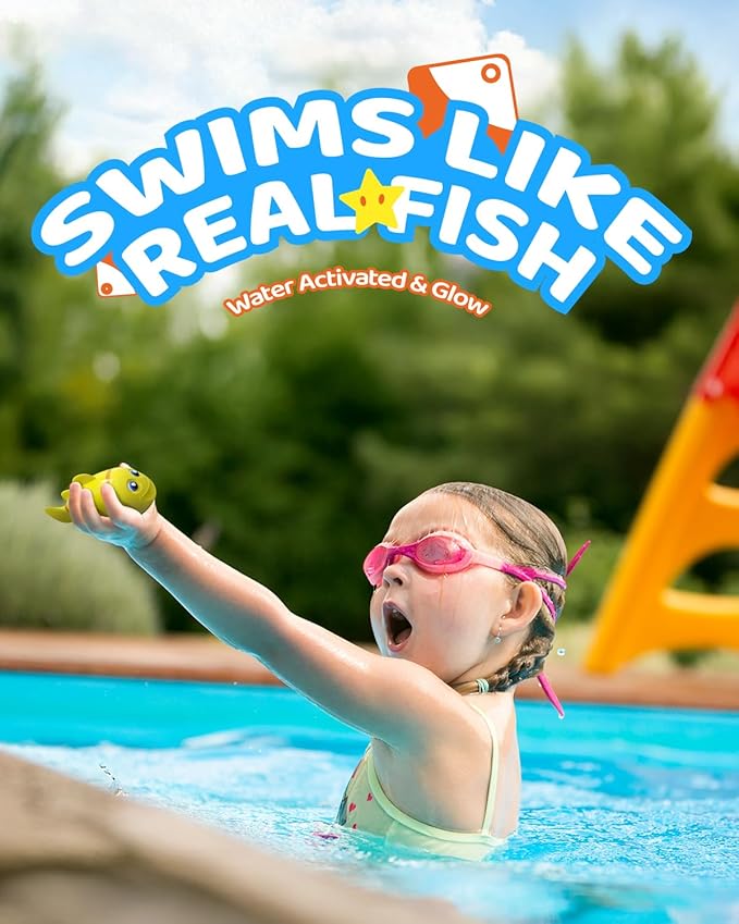 Rechargeable Swimming Fish Toy, Light up Bath Toys with Temp-Color Eyes for Baby Bath, Alive Pool Diving Toys for Kids Ages 4-8, Toddler Bathtub, Water Table