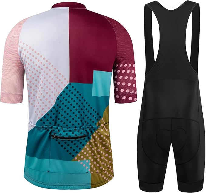 GCRFL Men's Cycling Jersey Set Road Bike Shorts Sleeves Jersey Zipper Pokcet Bib Shorts with Padded, Cycling Clothing kit Men