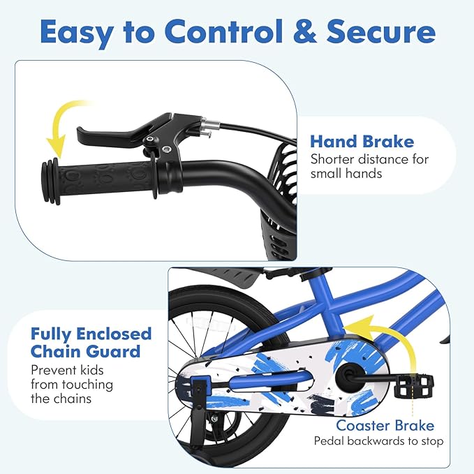 COSTWAY Kids Bike, 12 14 16 18 Inch Toddler Bike for Boys & Girls Aged 3-8 Years Old, Kids Bicycle w/Removable Training Wheels, Handbrake & Coaster Brake, Basket, Bell