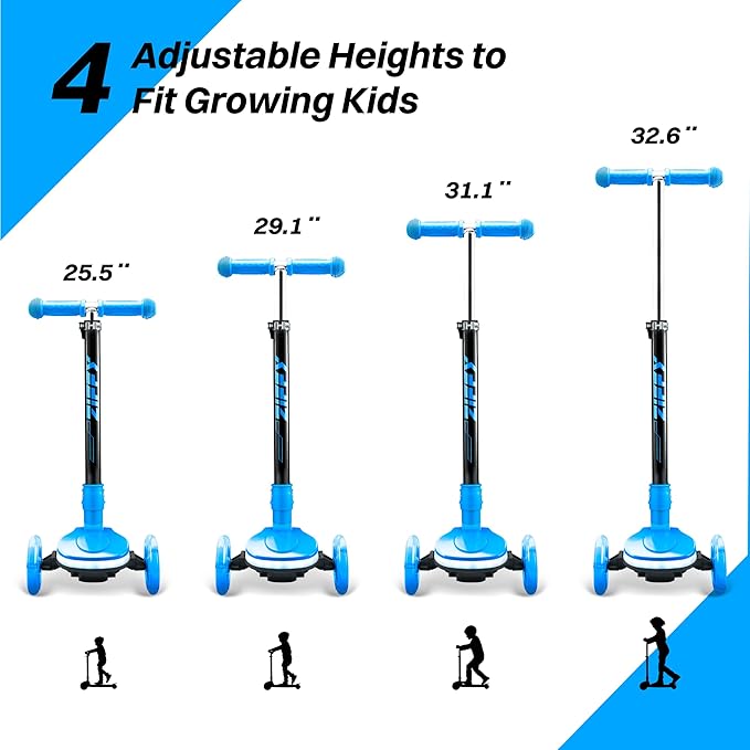 ZIFFY 3-Wheel Light-Up Toddler Scooter for Kids 3-8, Kids Scooter for Boys Girls with 20 Dynamic LED Lights, 4 Adjustable Height Balance Kick Scooter 110LBS, Lean-to-Steer Anti-Slip Wide Deck by JOVA