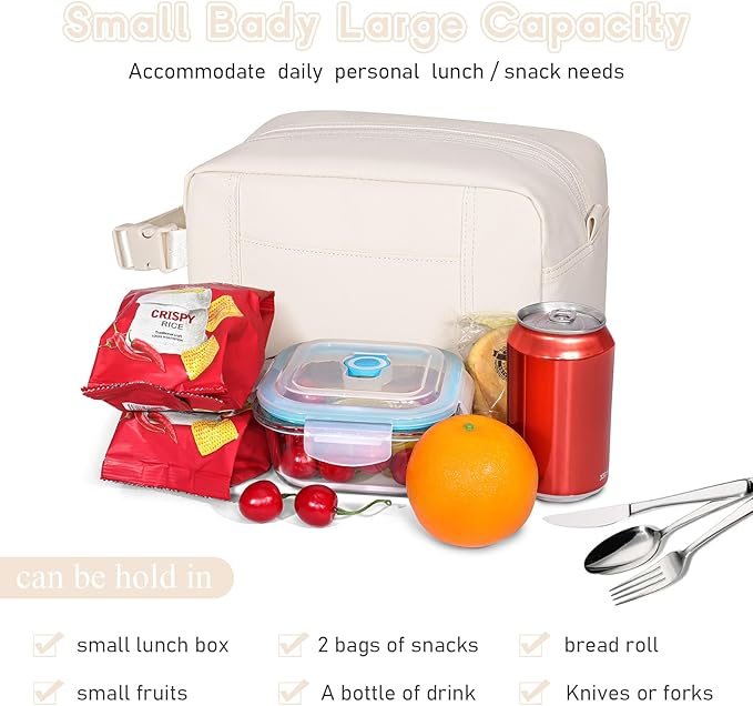 NOL Natural Organic Lifestyle Freezable Snack Bag, Leakproof Cooler Lunch Bag, Reusable, Zip Closure with Buckle Handle Nylon Waterproof Snack Box for Work Travel-Cream