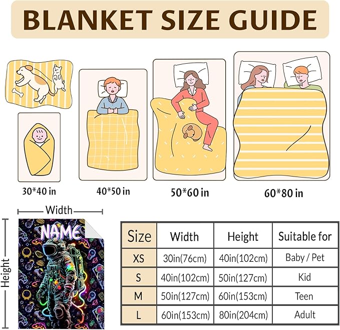 Kids Blanket for Boys Son Grandson Personalized Astronaut Blanket for Gift, Custom Cool Warm Cozy Throw for Living Room Bed Sofa Camping
