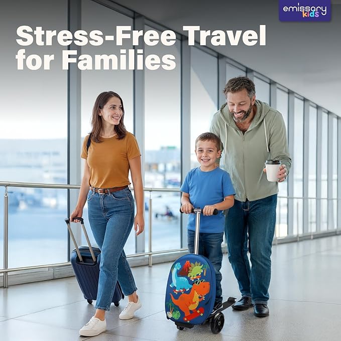 emissary Scooter Luggage for Kids – Ride-On Suitcase, Scooter Ride Luggage, Lightweight Carry-On Suitcase Kid Travel Bag (Blue)