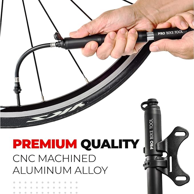 Pro Bike Tool Mini Bike Pump - Compact and Portable Bicycle Tire Pump for Fast Inflation - Compatible with Presta and Schrader Valves - Lightweight and Durable Design - Essential Bicycle Accessories