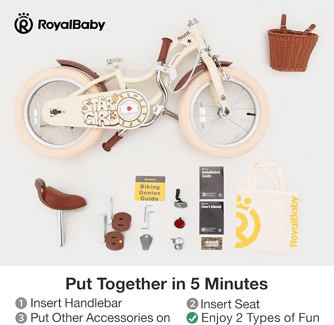 RoyalBaby Girls Bike Classic & EZ Kids Bike, Balance and Pedal Bicycle, 12 14 16 18 20 Inch Toddlers to Big Kids 3-10 Years