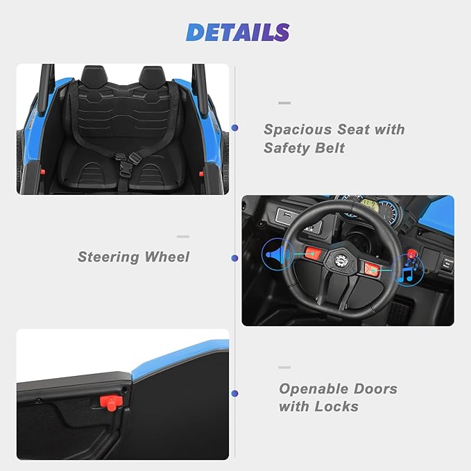 JOYLDIAS 4WD Ride On Car, 12V Battery Powered Electric Off-Road UTV for Kids, 4X4 Electric Vehicle with 4 Powerful Engines, 2.4G Remote Control, Music, Bluetooth, LED Lights for Boys and Girls, Blue