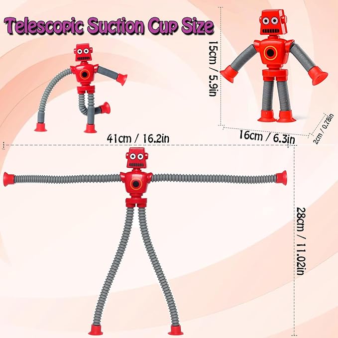 4 Pack Telescopic Suction Cup Robot Toy, Stretchy Giraffe SuctionAnimal Autism Sensory Toy for Toddlers, Travel Essential, Educational Classroom Treasure Box, Stretchy Robots Party Favors