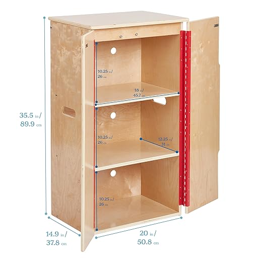 ECR4Kids Play Kitchen Refrigerator, Wooden Playset, Natural