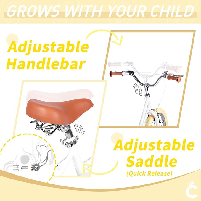 Girls Bike for Age 2-12 Years Old Kids Toddlers 12 14 16 18 20 Inches Retro Bicycles with Training Wheels Basket Bell Ring, Multiple Colors