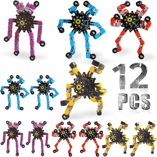 12 Pack Funny Sensory Fidget Toys,Deformable Chain DIY Robot Spinners Fingertip Stress Relief Gyro Toy Birthday Gifts Christmas Goodie Bag Stuffers Classroom Prizes Party Favors for Kids Adults