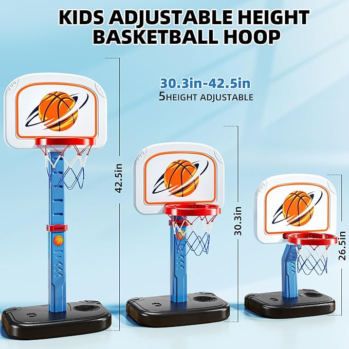 Swimming Pool Basketball Hoop, Adjustable Height Toddler Basketball Hoop, Includes 4 Balls and Pump, Poolside Water Basketball Indoor & Outdoor Toy for Boys Girls Kids Age 3-8