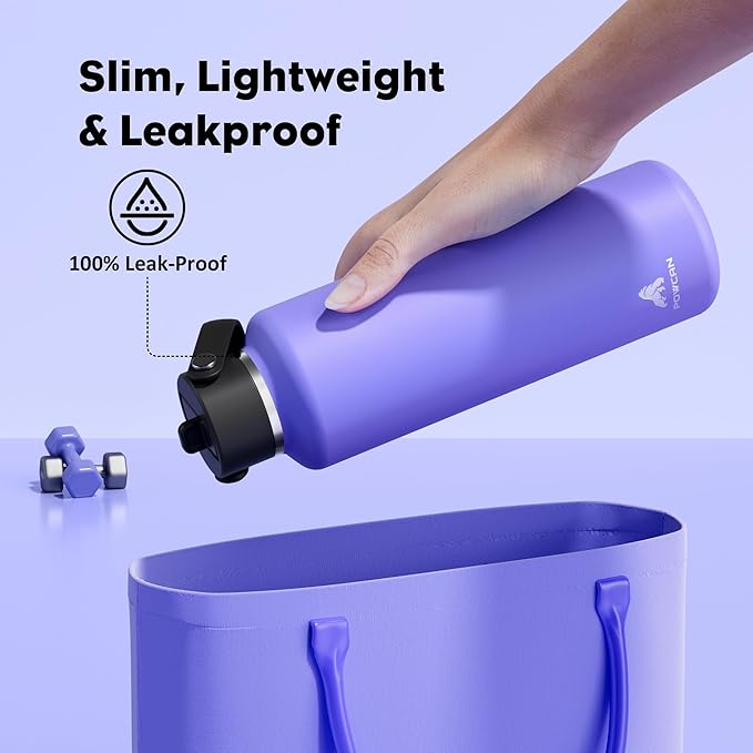 POWCAN 24 oz Travel Water Bottle: Leakproof, Cold for 24H, BPA-Free, Top Handle, Insulated Stainless Steel Water Bottle with Straw for School, Outdoors, Teens, Running, Sport, Trip (Violet's Tale)