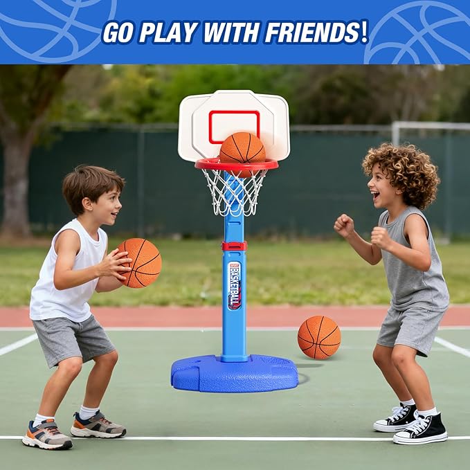 Toddler Basketball Hoop, Adjustable Height Indoor Basketball Hoop for Kids 1-3, Foldable Mini Basketball Goal with 3 Balls, Outdoor Poolside Sport Toy, Birthday for Baby Boys Girls