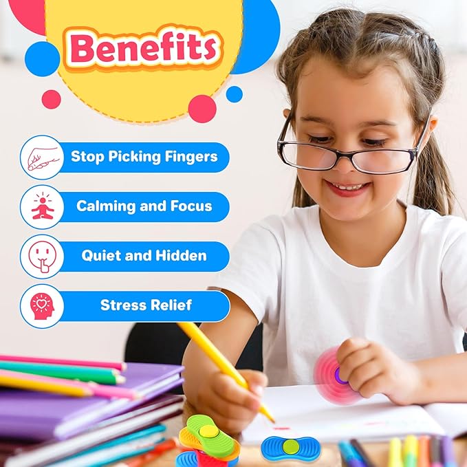 Sensory Fidget Spinnes for Kids Adults：Textured Finger Fidgets 4 Pack, Quiet Classroom Prize, Worry Stones for Kids with Autism ADHD, Anxiety Relief Office Desk Stress Toys Stocking Stuffers