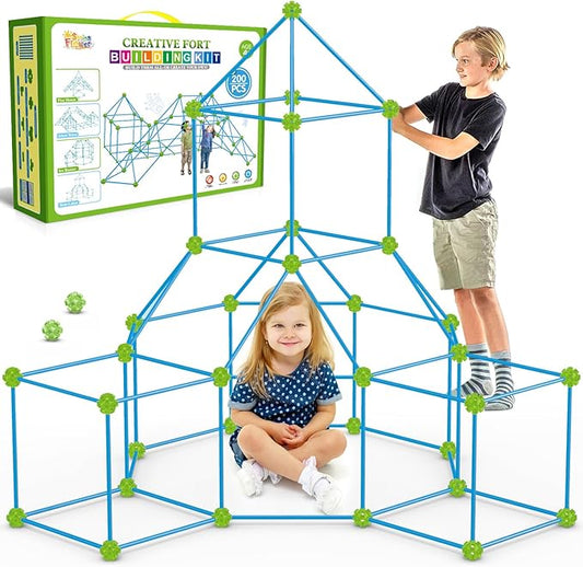 SpringFlower Fort Building Kit for Kids,STEM Construction Toys, Educational Gift for 3 4 5 6 7 8 9 10 11 12 Years Old Boys and Girls,Ultimate Creative Set for Indoor & Outdoors Activity,200 Pcs,Green