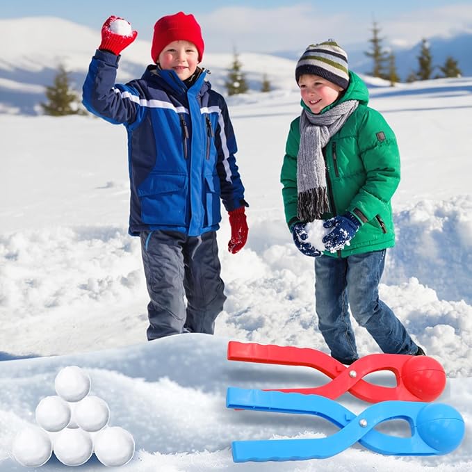 JEEFUD Snowball Maker Snow Ball Toys Games with Handle for Kids Outdoor Winter Snowball Fight Maker Tool Clip- Winter Snow Toys for Toddlers Kids Ages 4-7,4 Pack(Blue,Magenta, Red, Green)
