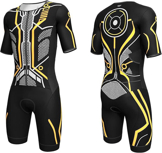 Logas Men‘s Triathlon Suit Trisuit Race Skinsuit Cycling Speed Suit Swimskin Bike Swim Run