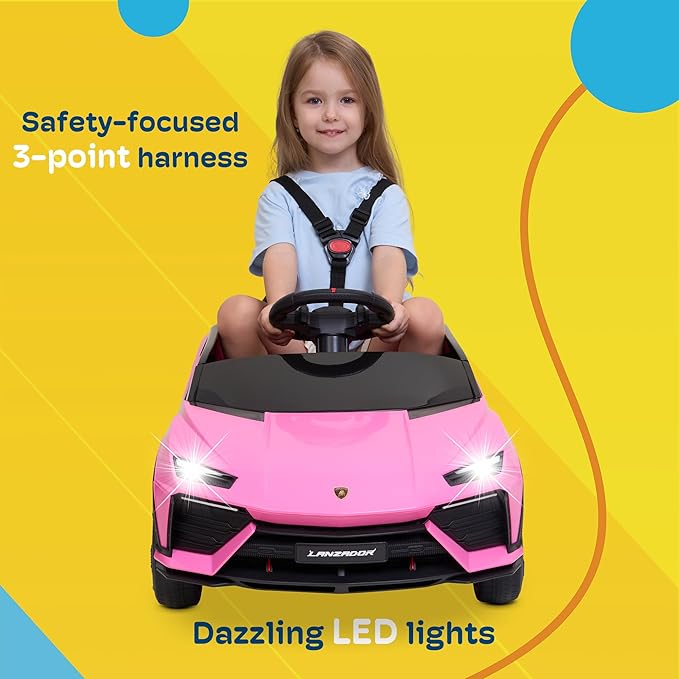 Kidzone Kids Electric Ride On 12V Licensed Lamborghini Lanzador Battery Powered Sports Car Toy with Parent Remote Control & Manual Drive, Bluetooth, LED Lights&Music - Pink