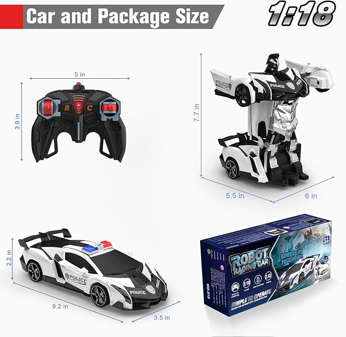 BLUEJAY Transform Rc Cars for Boys 4-7 8-12, 2.4Ghz 1:18 Scale Remote Control Car Transforming Robot, One-Button Deformation 360° Rotation and Drift Car Toy Gifts for Boys 3-5 (White)