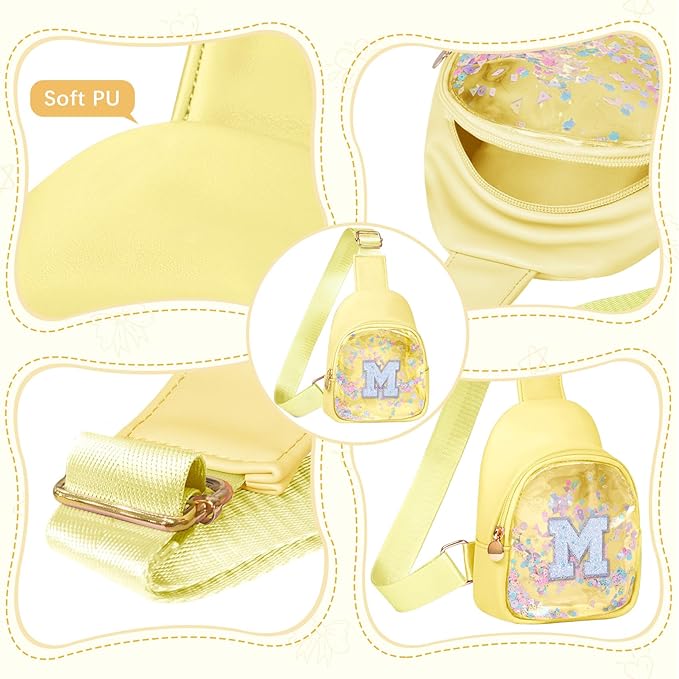 COSHAYSOO Personalized Christmas Birthday Gifts Burr Basket Stuffers for Girls Yellow Purse Sling Bag Crossbody Girl Cute Funny Cool Mini Travel Fashion Accessories Monogrammed Initial Letter M