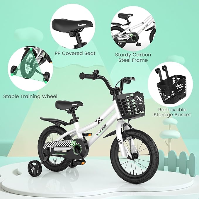 BABY JOY Kids Bike, 12 14 16 18 20 Inch Children Bikes for Boys Girls Teens 3-8 8+ Years w/Training Wheels or Kickstand, Handbrake, Coaster Brake & Removable Basket, Kids Bicycle of Multiple Colors