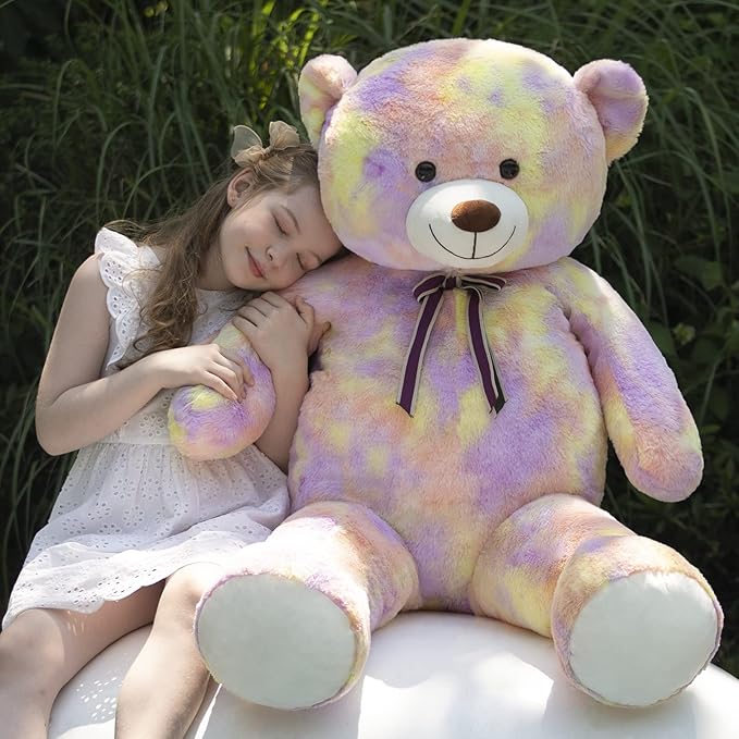 Tezituor Big Teddy Bear,52'' Giant Stuffed Animal,Large Soft Bear Plush Toy,Plushie for Warmth & Comfort for Girlfriend Girls Boys Girlfriend for Valentine, Christmas, Birthday,Rainbow Yellow