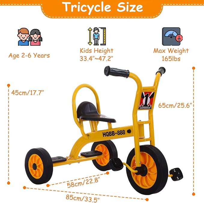 Kids Tricycle for Age 2-6, Big Wheel Kids Trike Bike, Preschool Daycare Outdoor Tricycle with Airless Rubber Tires and Non-Slip Pedals, Gift for Boys and Girls