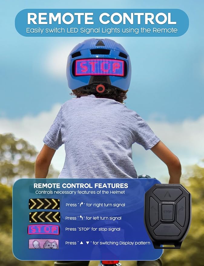 Kids Helmet - Toddler Bike Helmet with LED Turnning/Stop Signals & Customizable Display - Breathable Lightweight Boy/Girl Helmet for Skateboard, Roller Skate, Scooter
