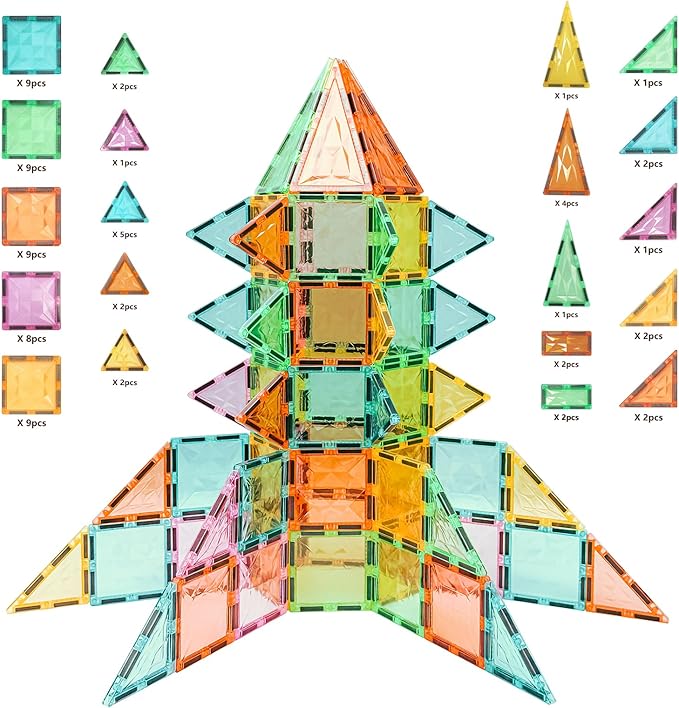 Magnetic Tiles 100-Piece Set for Kids, Magnetic Building Blocks STEM Toys for Age 3+ Boys and Girls, Educational Magnet Construction Tiles for Creativity & Learning