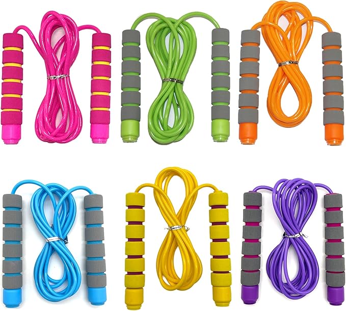 Adjustable Jump Ropes for Kids - Colorful Skipping Ropes with Soft Foam Handles - Ideal for Outdoor & Indoor Play, Fun Games Activity, Fitness, Exercise and Party Favors